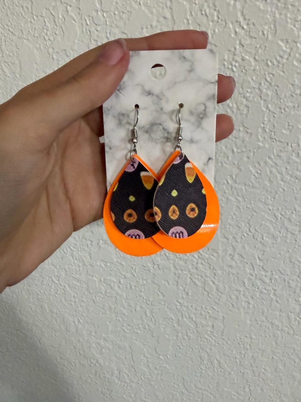 Handmade Halloween tear drop faux leather earring